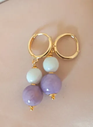 Parure collana e orecchini giada lilla e onice