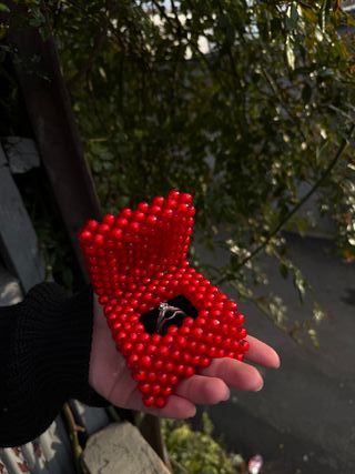 Bolso de mano perlas blanco y dorado