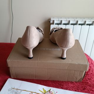 Zapatos tacón beige lazo elegantes T39