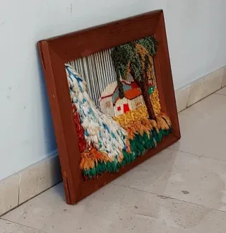 Cuadro artesanal madera lana e hilos, M.54x35x3