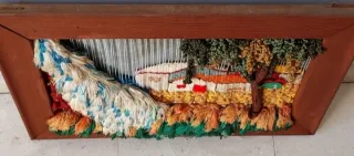 Cuadro artesanal madera lana e hilos, M.54x35x3