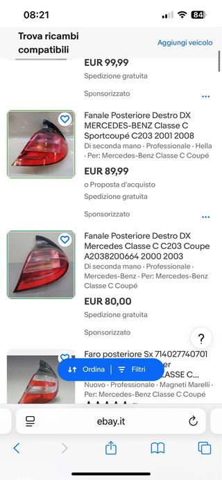 Fanale Posteriore Mercedes Classe C Sport Coupe
