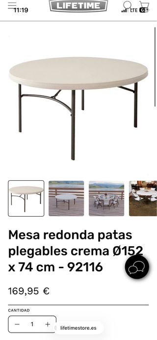 Mesa redonda plegable Lifetime blanca