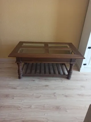 Mesa centro elevable madera y cristal
