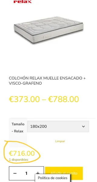 Colchón Relax Muelle Visco Grafeno 180x200