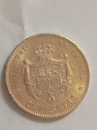 Moneda 25 Pesetas Oro Alfonso XII 1877