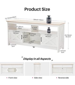 Mueble TV madera y blanco con armarios