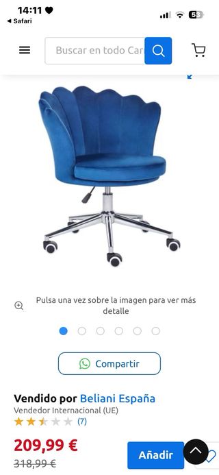 Silla giratoria terciopelo azul