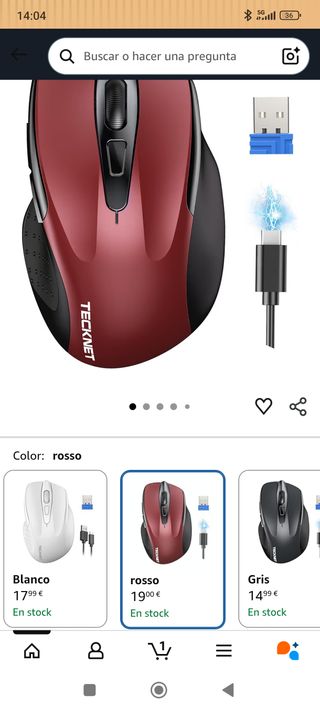 Ratón inalámbrico TECКNET rojo recargable