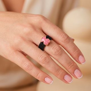 Anillo Tous de acero IP negro y Rodonita