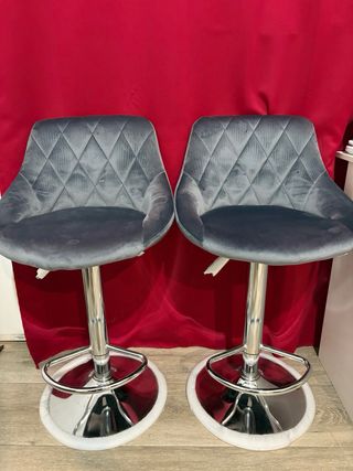 2  Nuevos Taburetes Terciopelo Gris Ajustable