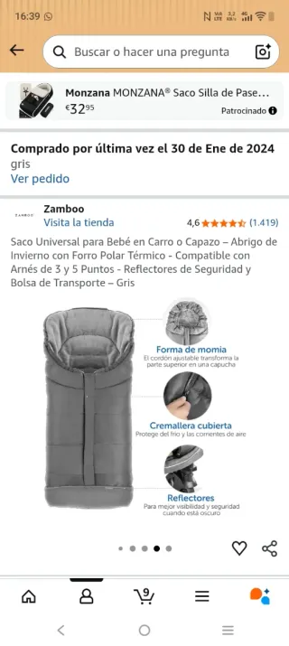 Saco universal silla o capazo gris
