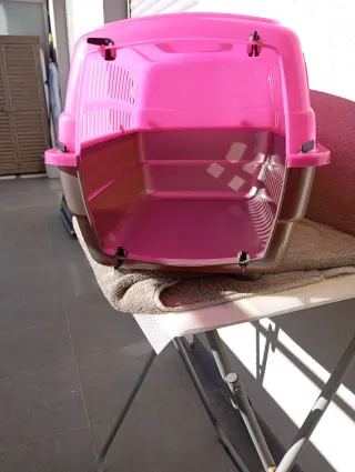 Transportín perro pequeño rosa y gris