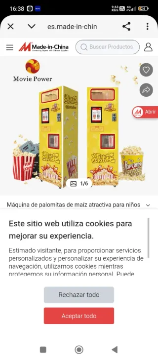 Máquina de palomitas nueva a estrenar.