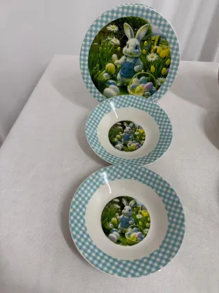 Set 12 piatti ceramica Pasqua con coniglietti