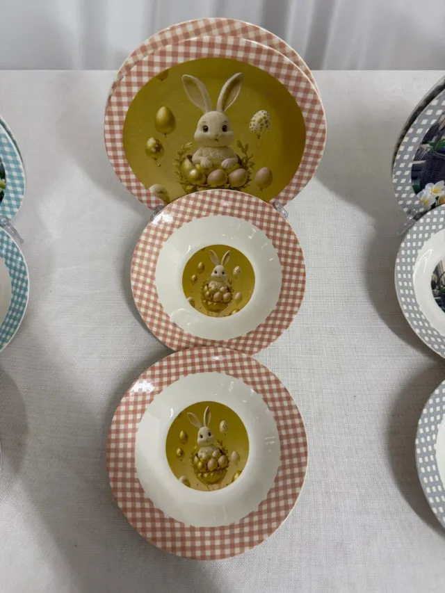 Set 12 piatti ceramica Pasqua con coniglietti
