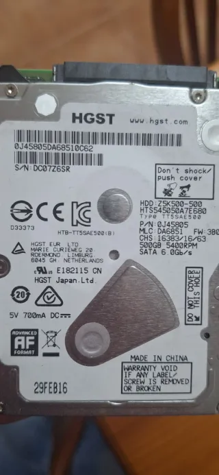 HGST 500GB SATA HDD