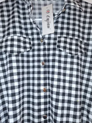 Vestido Camisero Cuadros Blanco y Negro Talla S