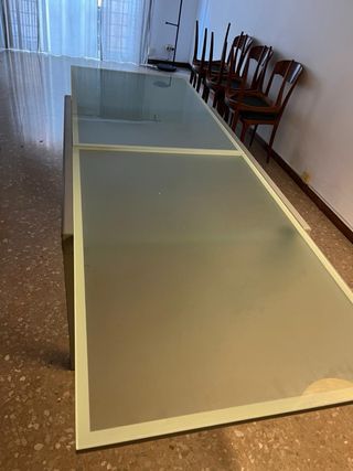 Mesa comedor extensible cristal y metal