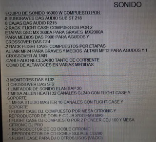 Equipo de sonido das audio, mesas y luces