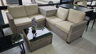 Conjunto de jardín beige y gris