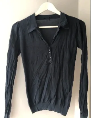 Massimo Dutti Polo Punto Azul Marino Botones Talla