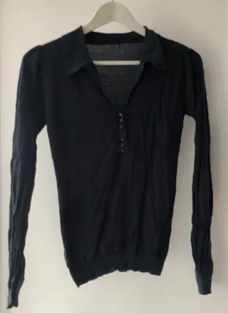 Massimo Dutti Polo Punto Azul Marino Botones Talla