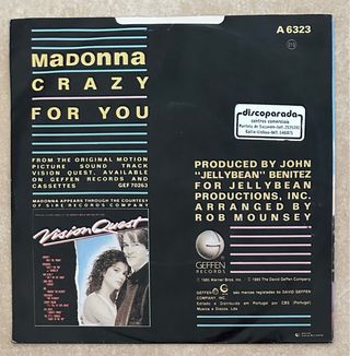 MADONNA SINGLE CRAZY FOR YOU PORTUGAL 1985