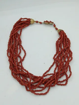 Collana girocollo vintage perle rosse