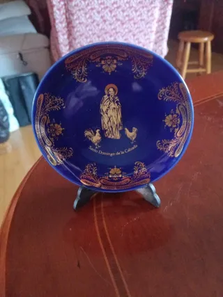 Plato porcelana azul cobalto y oro