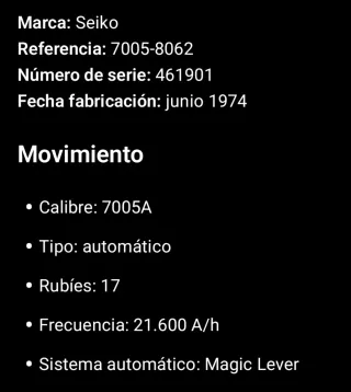 Reloj Seiko Automático 7005-8062