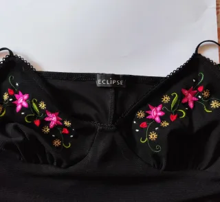 Vestido Lencero Vintage Negro Bordados Flores