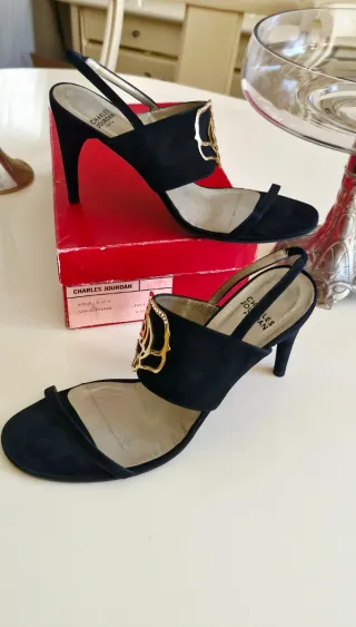 Sandalias Charles Jourdan Paris, Piel Tacón Negro