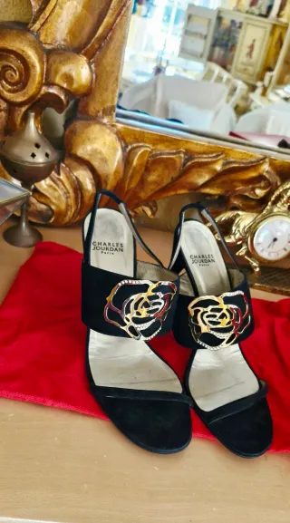 Sandalias Charles Jourdan Paris, Piel Tacón Negro