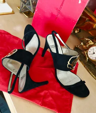 Sandalias Charles Jourdan Paris, Piel Tacón Negro