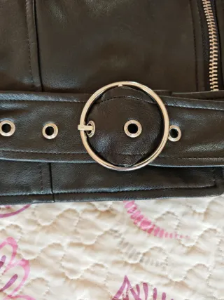 Cazadora Biker Polipiel Negra Cremalleras Talla M