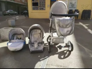 Carrito bebé gris claro + capazo + silla coche
