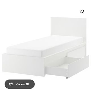 Cama individual blanca 90cmx200cm