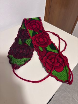 Cinturón Mexicano Bordado Flores Rojas