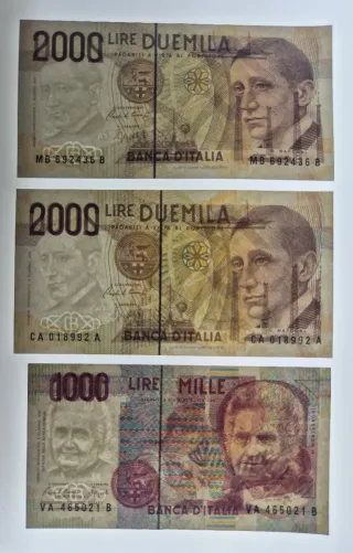Lote 3 Banconote Italiane Lire 1000 e 2000