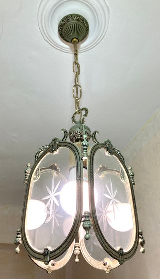 Lámpara de techo farol rústica metal y cristal