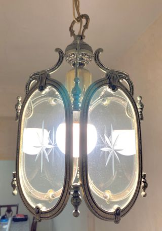 Lámpara de techo farol rústica metal y cristal
