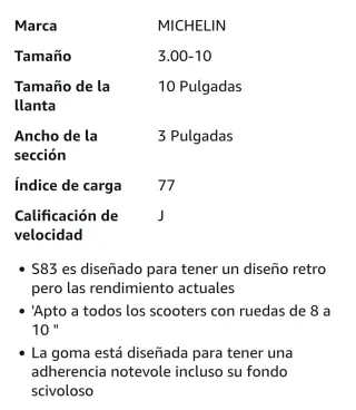 2 Neumático MICHELIN 3.00-10 42J S83 TL/TT