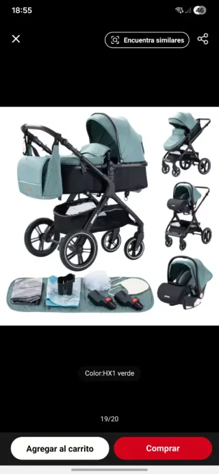 Carrito de bebé 3 piezas color verde