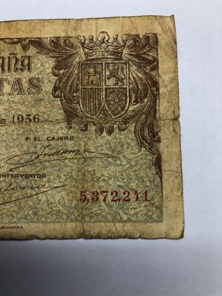 Billete 5 Pesetas Banco de España 1936