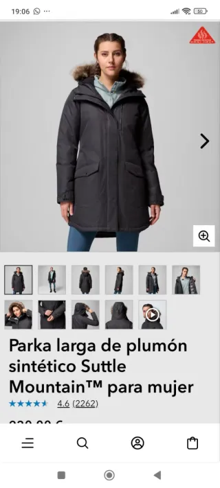 Parka larga Columbia mujer negra