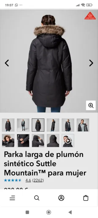 Parka larga Columbia mujer negra