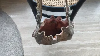 Bolso piel reptil bicolor, rosa,beige y azul claro