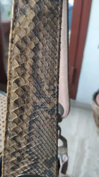 Bolso piel reptil bicolor, rosa,beige y azul claro