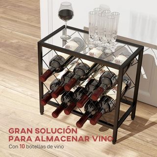Botellero Vino para 10 Botellas con Encimera Negro